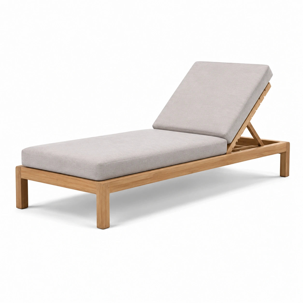 Tumbona de madera teca con cojín de poliéster beige