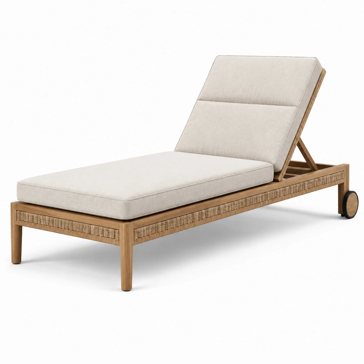 Tumbona de madera de teca y poliéster beige 200cm
