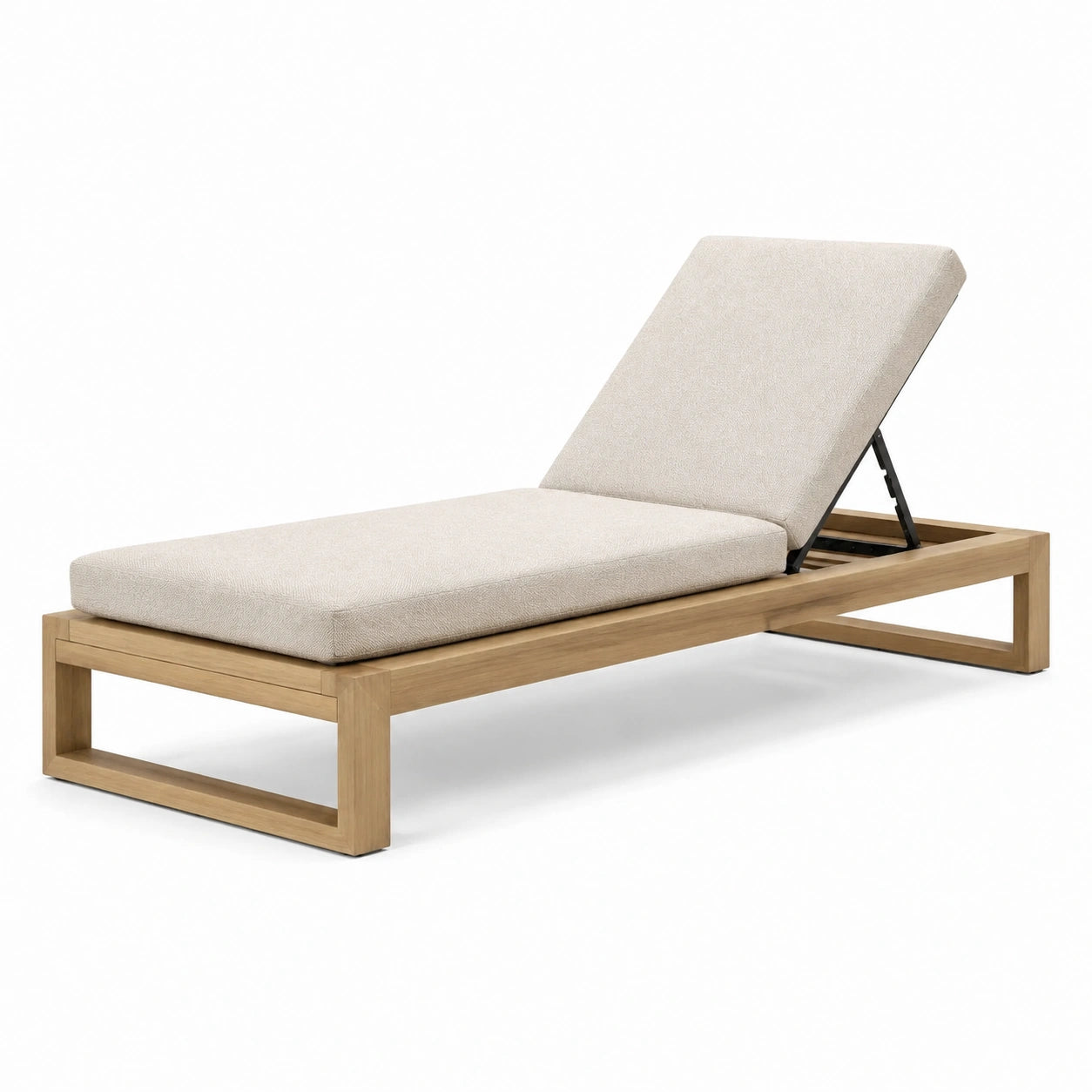 Tumbona de madera de teca con cojín de poliéster beige