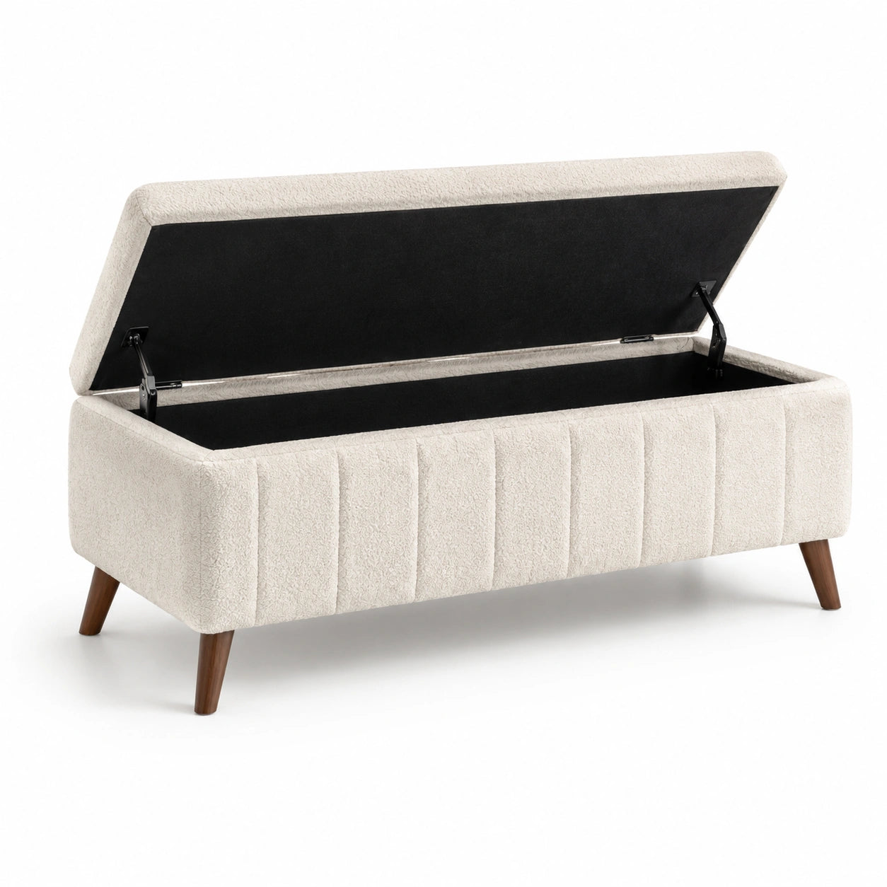 Banco de almacenamiento de tela de poliéster beige con patas de madera 120x40x45 cm