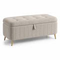 Banco de almacenamiento de lino beige con patas de metal doradas 120 cm