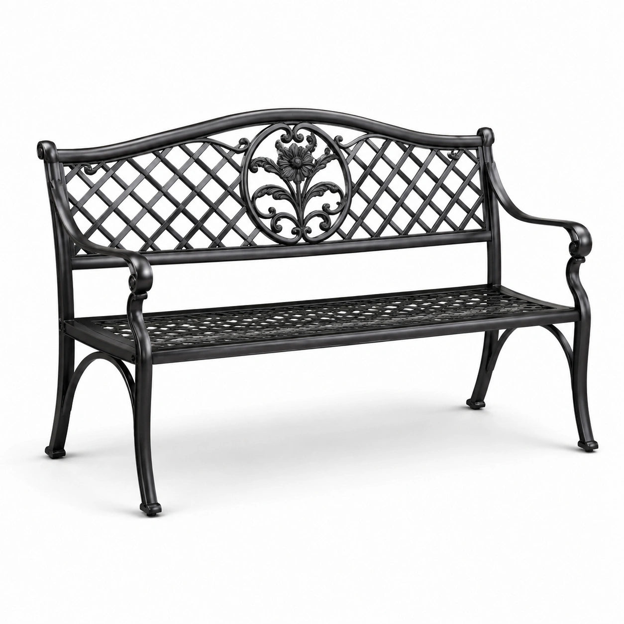 Banco de jardín de metal negro 128x60x85 cm