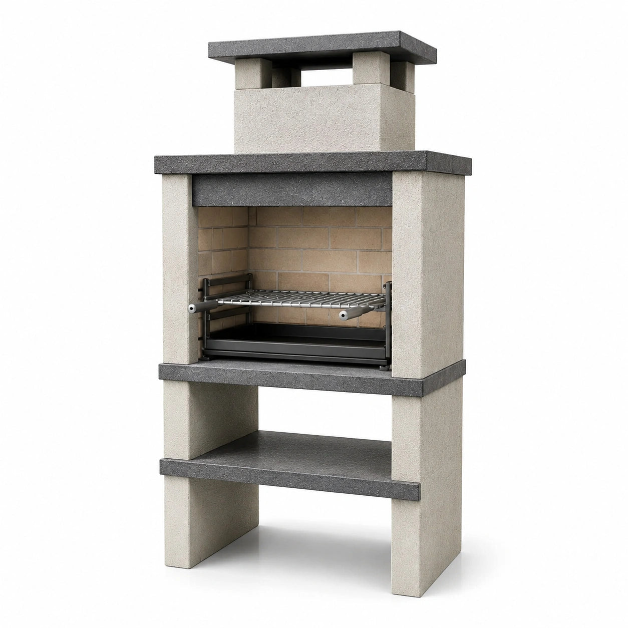 Barbacoa de hormigón con parrilla de acero inoxidable gris