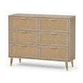 Cajonera de madera y ratán natural con 6 cajones beige