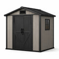 Cobertizo de jardín de polipropileno con puerta doble y ventana 256x182x243 cm gris/negro