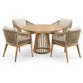 Conjunto de comedor exterior de 5 piezas en madera de teca y cuerda de poliéster