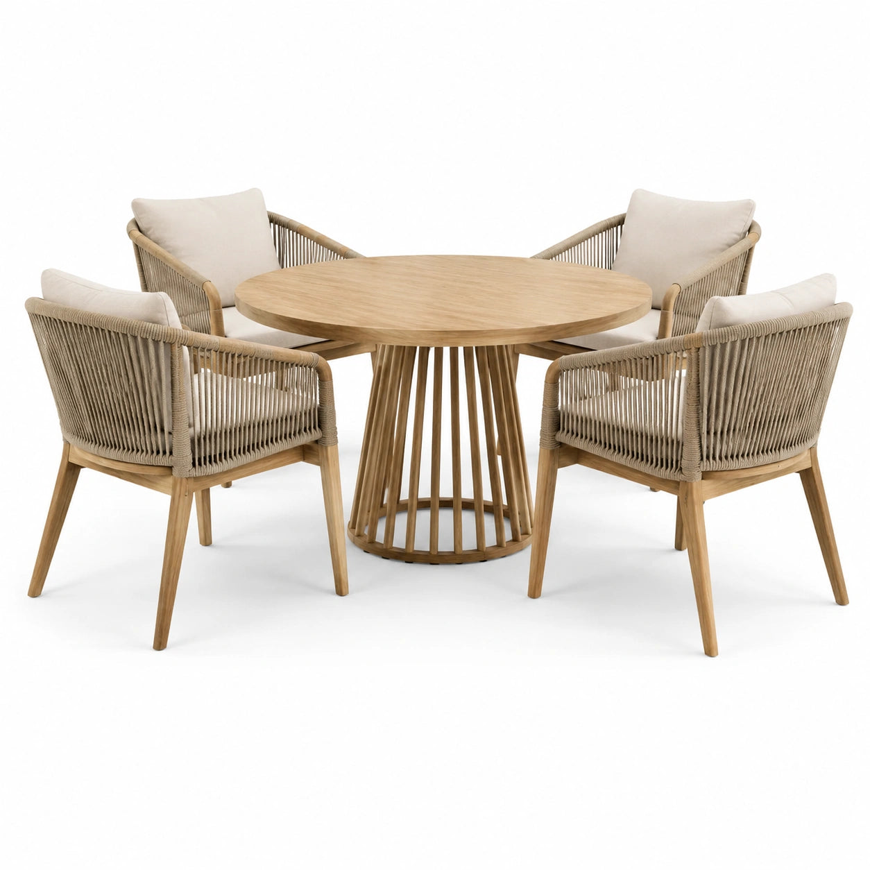 Conjunto de comedor exterior de 5 piezas en madera de teca y cuerda de poliéster