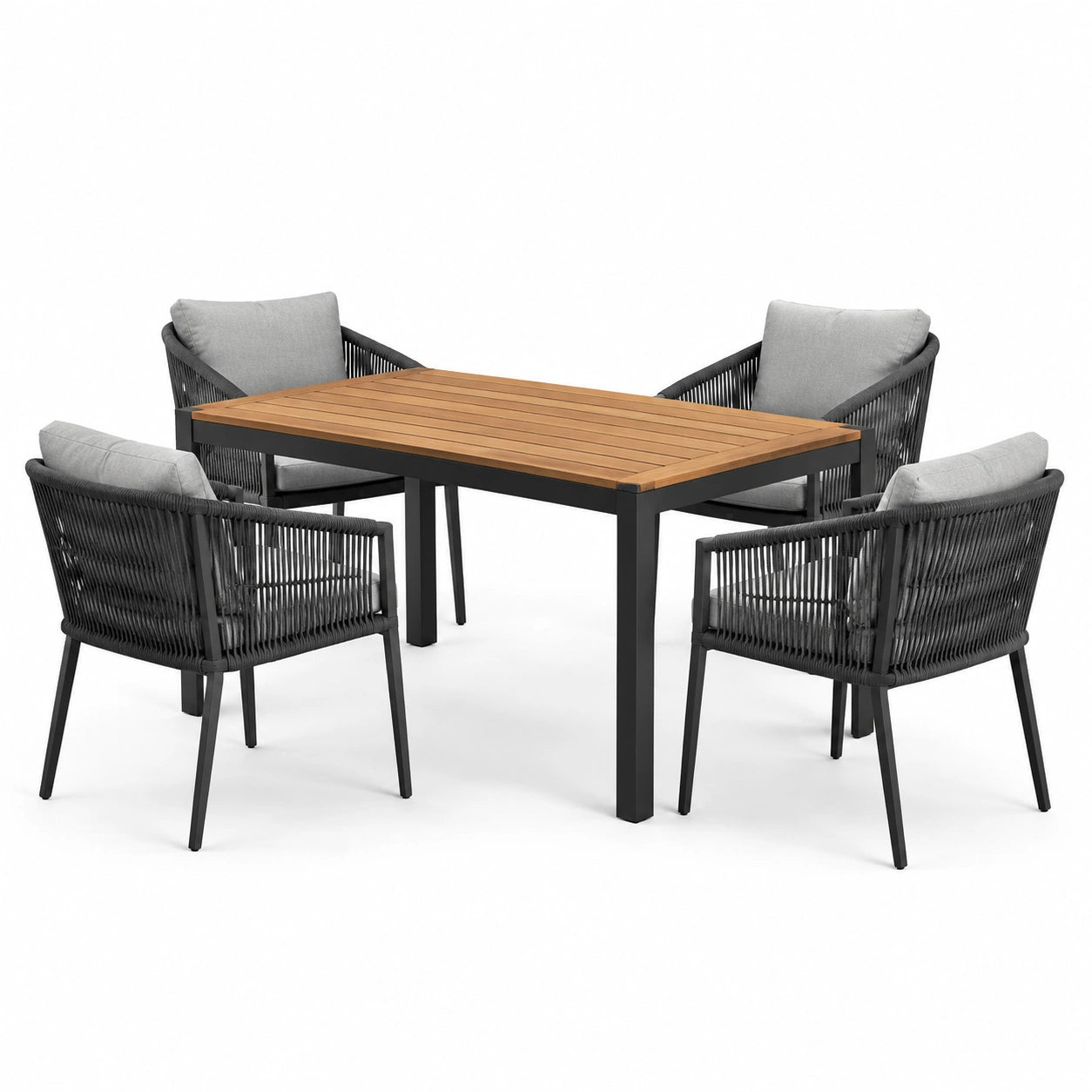 Conjunto de comedor exterior 5 piezas aluminio cuerda teca
