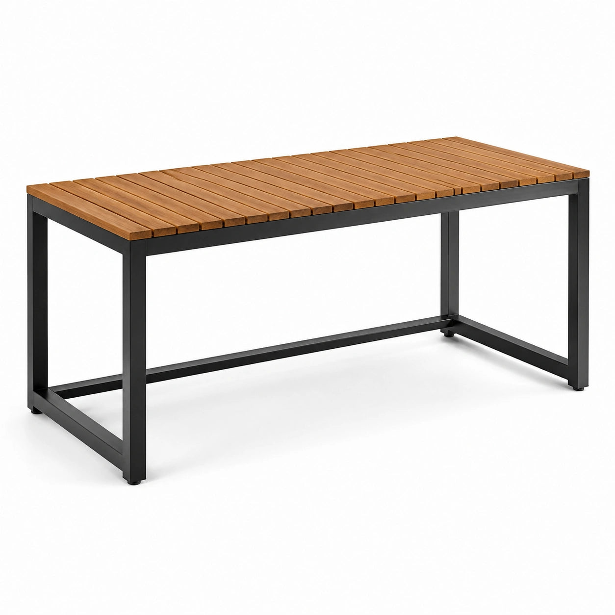Mesa de comedor de jardín de teca y acero marrón/negro 180x90 cm